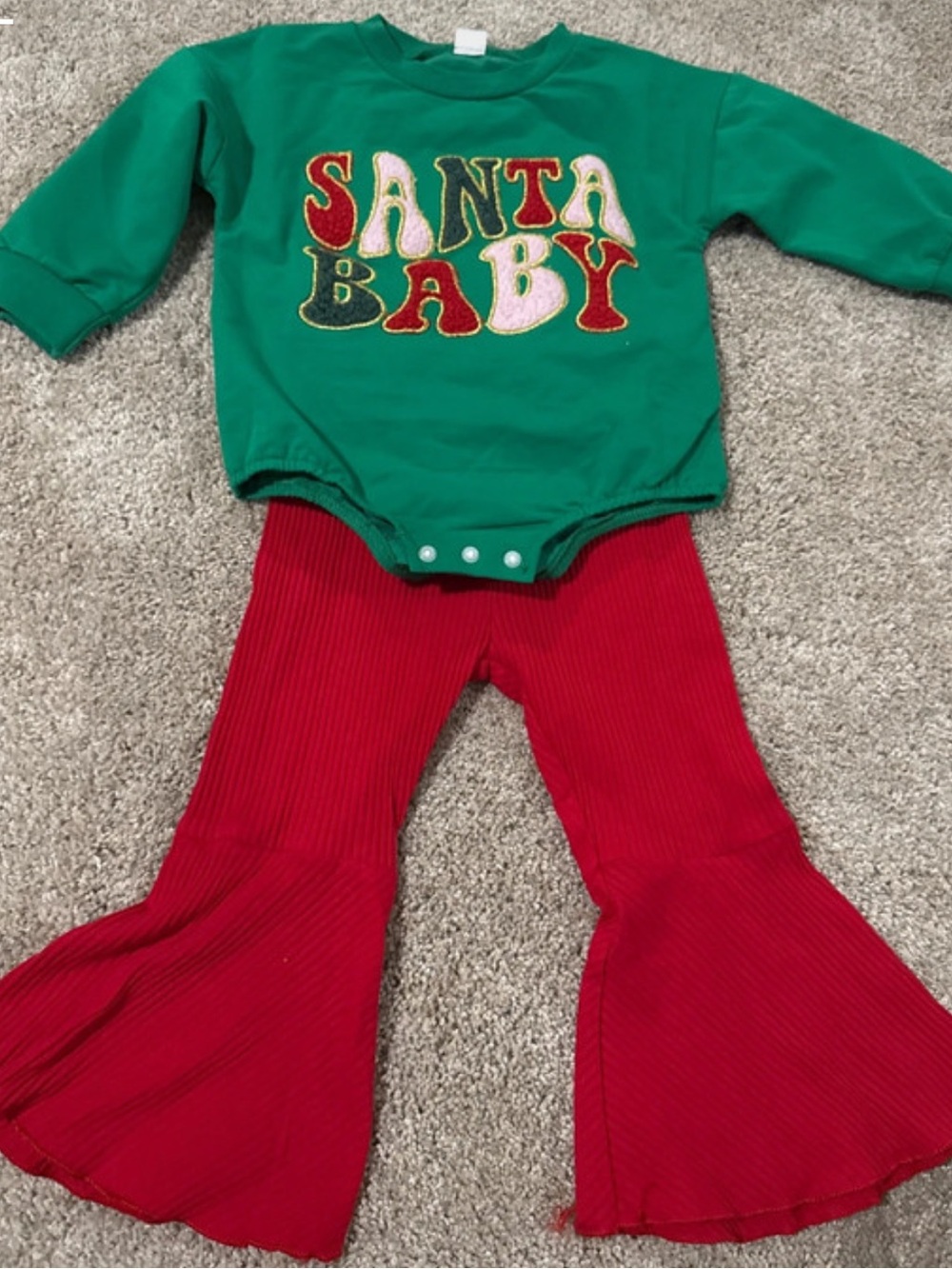Santa Baby Green and Red Kids One Piece Set Christmas Toddler Girl 4T